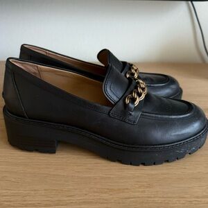 Sam Edelman Taelor Lug Sole Loafer Gold Chain Detail Chunky in Black